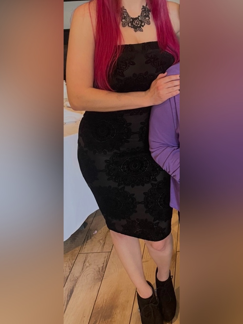 Fashion Nova Black Velvet Strapless Midi Dress